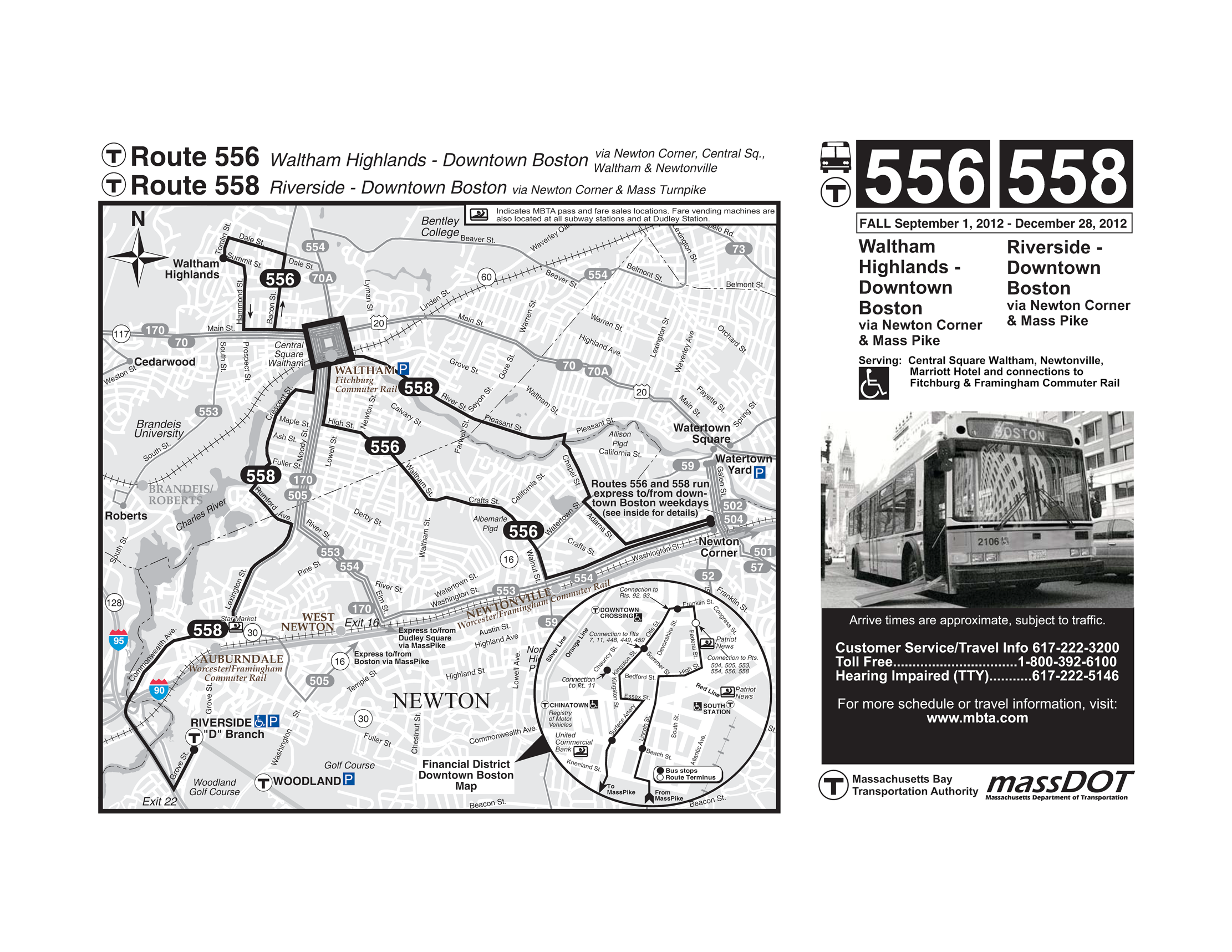 This page is the MBTA map for bus Route 558, between Riverside and Downtown Boston. 